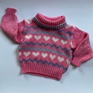 Vintage 1970’s Wee Winners Acrylic Heart Print Sweater Turtleneck 12m